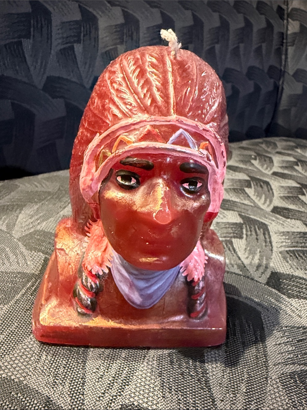 VTG Handcrafted Red Native Chief Decorative Sculpture Candle Indian  American